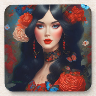 elegante dame in rood 1 bier onderzetter