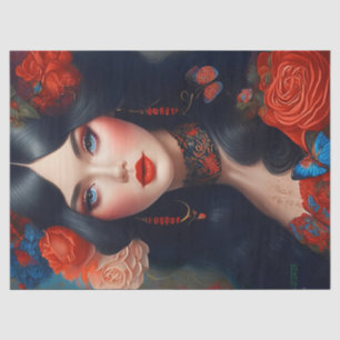 elegante dame in rood 1 decoupage tissuepapier
