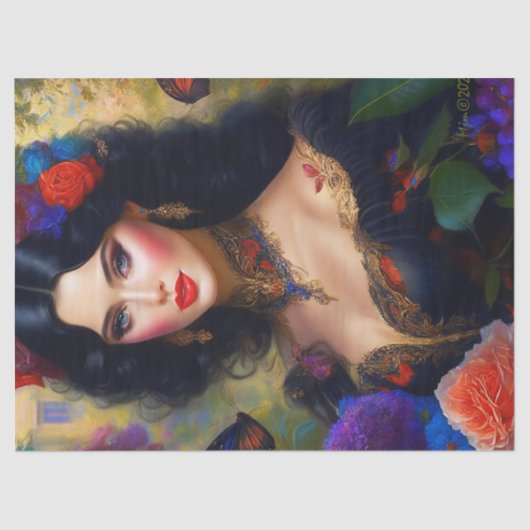  elegante dame in zwarte decoupage tissuepapier (Voorkant)