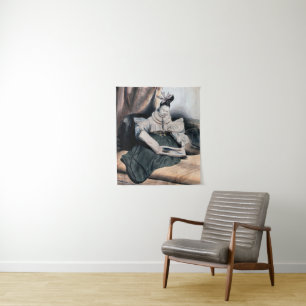Elegante dame lezend - Vintage kunstprint Wandkleed