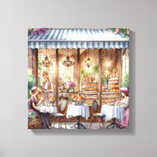Elegante dames bij Parijse bakkerij Canvas Afdruk