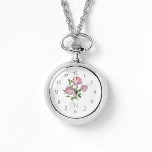 Elegante dames horloge Ketting met roze rozen