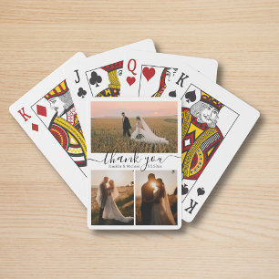 elegante dank je 3 foto's collage bruiloft pokerkaarten