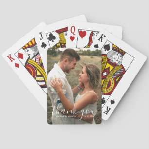 elegante dank je handgeschreven trouwfoto pokerkaarten