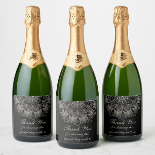 Elegante Dank Je Mandala Indische Zwarte Bruiloft Sparkling Wijnetiket