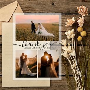 Elegante dank u 3 foto's bruiloft acryl uitnodigingen