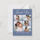 Elegante Dank u Blauw Wit 5 foto's bruiloft Notitiekaartje (Voorkant)
