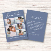 Elegante Dank u Blauw Wit 5 foto's bruiloft Notitiekaartje
