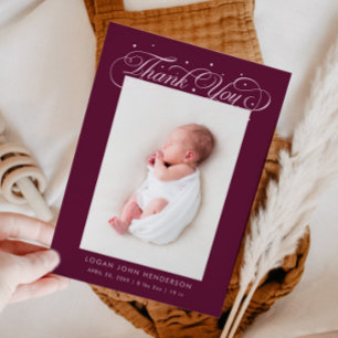 Elegante Dank U Calligrafie Cranberry Geboorte Aankondiging