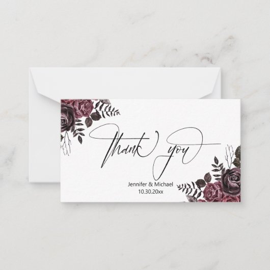 Elegante Dank u Gotische bloemen bruiloft modern Notitiekaartje (Voorkant)