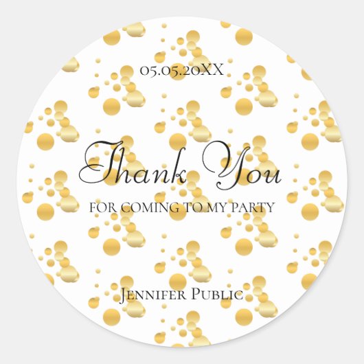 Elegante Dank U Script Gouden Confetti Sjabloon Ronde Sticker (Voorkant)