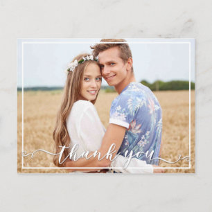 Elegante dank u typografie bruiloft foto briefkaart