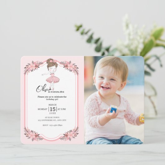 Elegante danseres |Roze verjaardagsfeestje voor me Kaart (Staand voorkant)