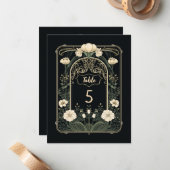 Elegante Dark Art Nouveau Bloementafel Nummer Teke Notitiekaartje (Voorkant / Achterkant in situ)