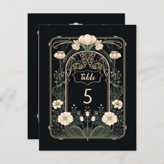 Elegante Dark Art Nouveau Bloementafel Nummer Teke Notitiekaartje (Voorkant / Achterkant)
