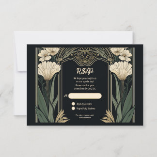Elegante Dark Art Nouveau RSVP-kaart RSVP Kaartje