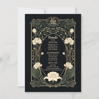 Elegante Dark Art Nouveau Wedding Details Kaart