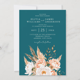 Elegante Dark Blauwgroen Boho Chic Herfst Bloemen Kaart