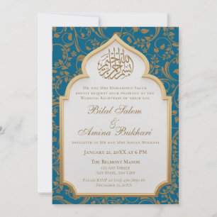 Elegante Dark Blauwgroen Islamitische Boog Huwelij Kaart