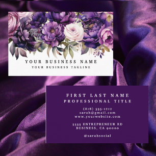 Elegante Dark Deep Purple Flowers Visitekaartjes