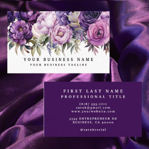 Elegante Dark Deep Purple Flowers Visitekaartjes