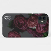 Elegante Dark Floral Roos Monogram I Phone Case (Achterkant (horizontaal))