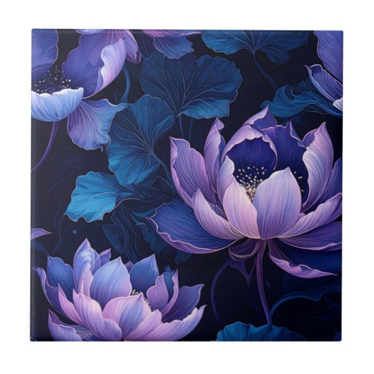 Elegante Dark Lotus Floral Pattern Tegel Tegeltje (Voorkant)