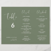 Elegante Dark Sage Green Menu Tafelnummer drievoud (Voorkant)