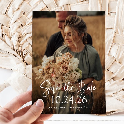 Elegante datum | Twee foto's en QR-code bruiloft Save The Date