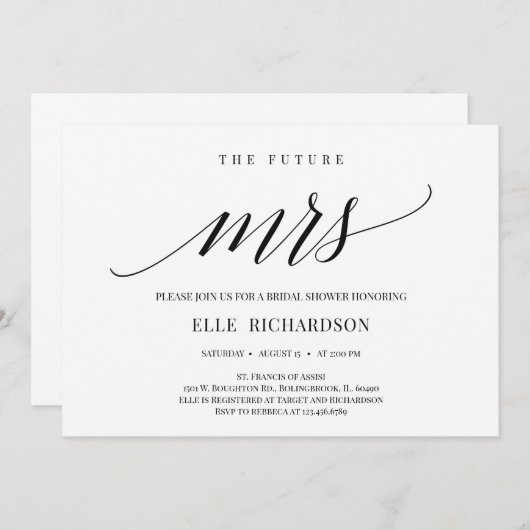Elegante de toekomstige mrs bruidsfeest uitnodigin kaart (Voorkant / Achterkant)