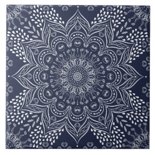 Elegante decoratieve Mandala Navy Blue Tegeltje
