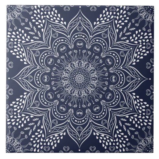 Elegante decoratieve Mandala Navy Blue Tegeltje (Voorkant)