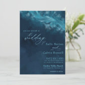 Elegante Deep Blue Ocean Wave bruiloft Kaart (Staand voorkant)