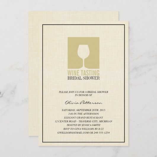 Elégante dégustation de vin Invitations de douche  (Devant / Derrière)