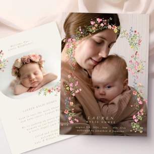 elegante delicate bloemboog lente foto baby aankondiging