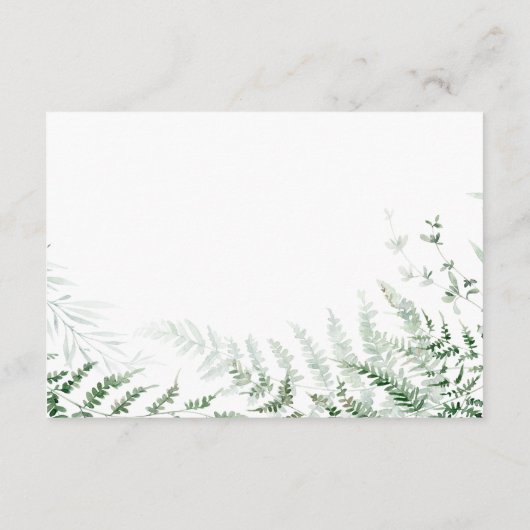 Elegante delicate groene varen receptie informatiekaartje (Achterkant)