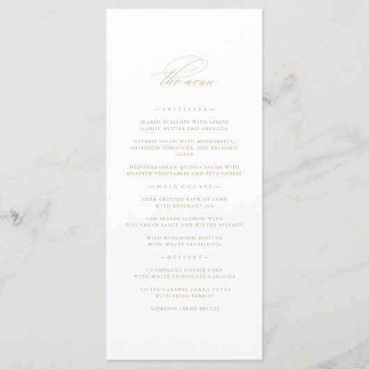Elegante delicate minimalistische witte bruiloft m menu (Voorkant)