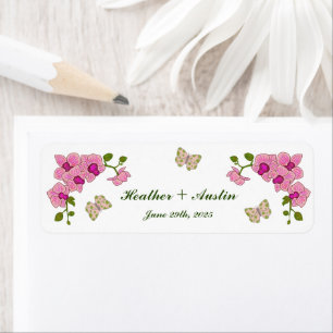 Elegante Delicate Paarse Orchideeën Boheemse Botan Etiket