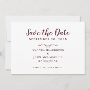 Elegante Delicate Romantische Calligrafie Burgundy Save The Date