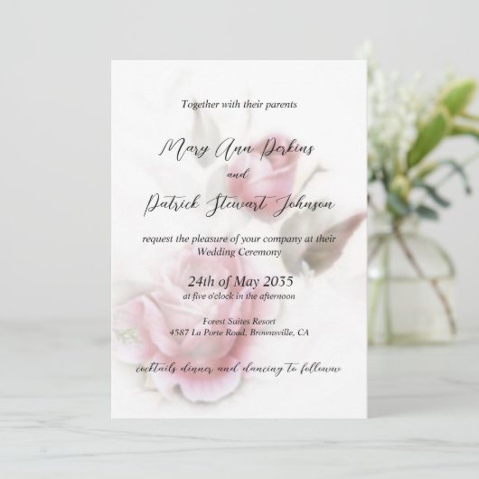 Elegante, delicate rozen bruiloft kaart (Staand voorkant)