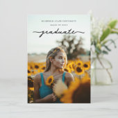 Elegante Delicate Script Photo Graduation Party Kaart (Staand voorkant)