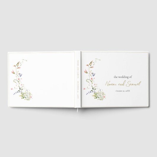 Elegante delicate Waterverf Wildflower bruiloft Gastenboek (Volledig)