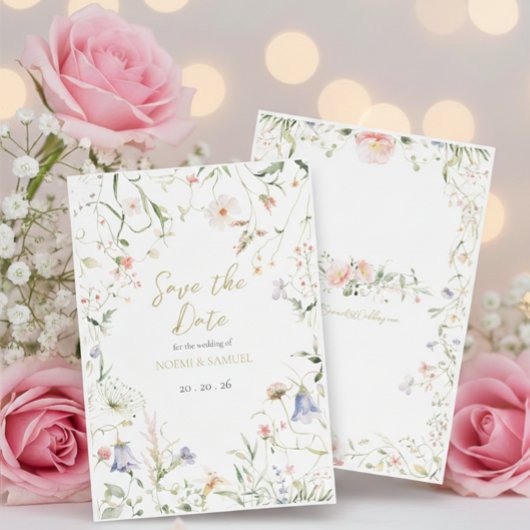 Elegante delicate Waterverf Wildflower bruiloft Save The Date
