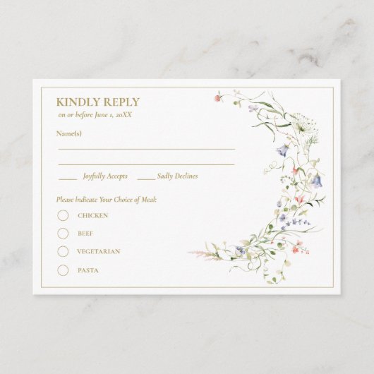 Elegante delicate Waterverf Wildflower RSVP Informatiekaartje (Voorkant)