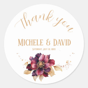 Elegante delicate witgouden bordeaux Dank u Ronde Sticker