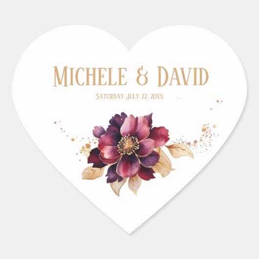 Elegante delicate witgouden bordeaux hart sticker (Voorkant)