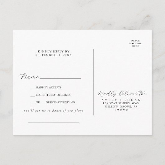 Élégante demande de chansons de script RSVP carte  (Dos)
