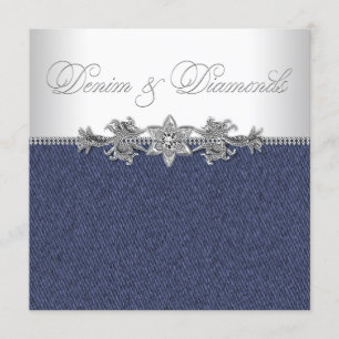 Elegante Denim en Diamanten Feest Kaart