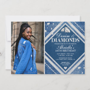 Elegante Denim en Diamanten Foto Uitnodiging