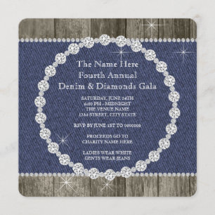 Elegante Denim en Diamanten Party Uitnodiging